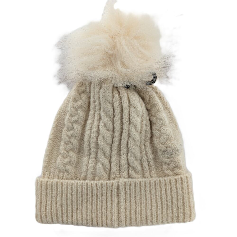 Cream Cable Knit Beanie Cuffed Pom Hat by Topshop - Picture 2 of 4